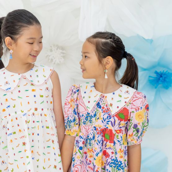 Garden Series - Girls Contrast Dress in Pink