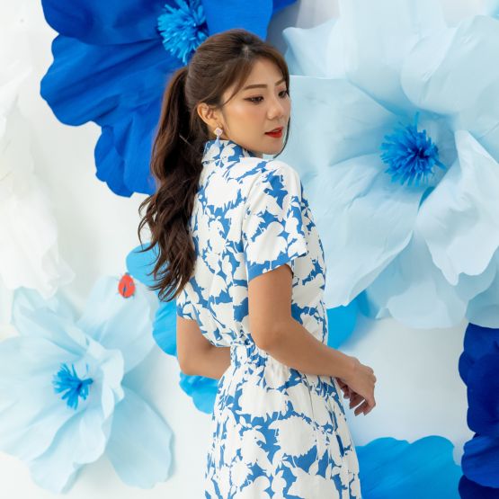 Garden Series - Ladies Shirt in Blue Floral