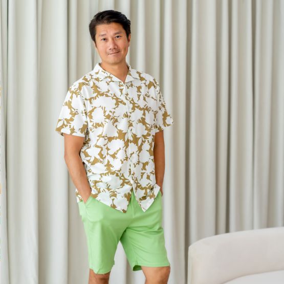 Garden Series - Men's Camp Collar Shirt in Ochre Floral - Relaxed Fit (Personalisable) 