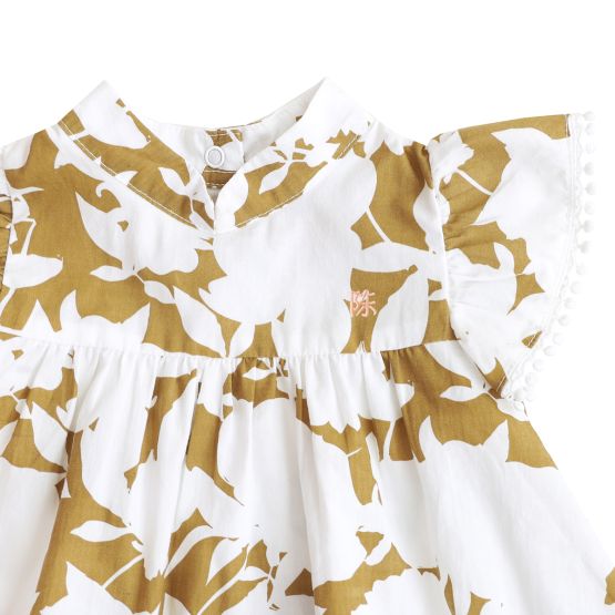 Garden Series - Baby Girl Flutter Dress in Ochre Floral (Personalisable)