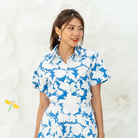 Garden Series - Ladies Shirt in Blue Floral