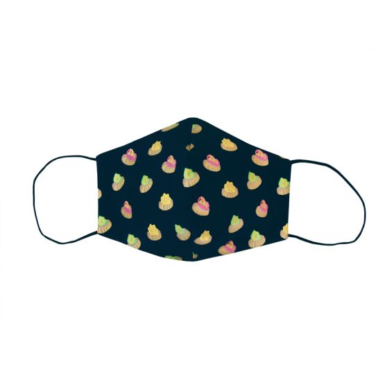 Personalisable Reusable Kids & Adult Mask in Gem Biscuit Print (Navy)