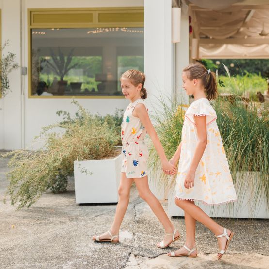 *New* Resort Series - Girls Flutter Sleeves Baby Doll Dress in Island Print