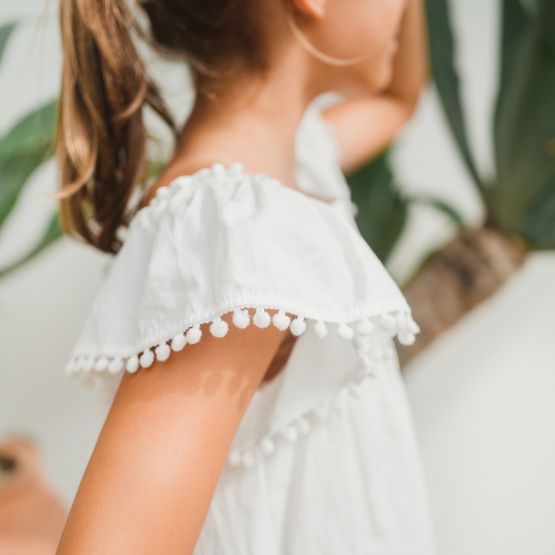 Resort Series - Girls Flutter Sleeves Baby Doll Top in White