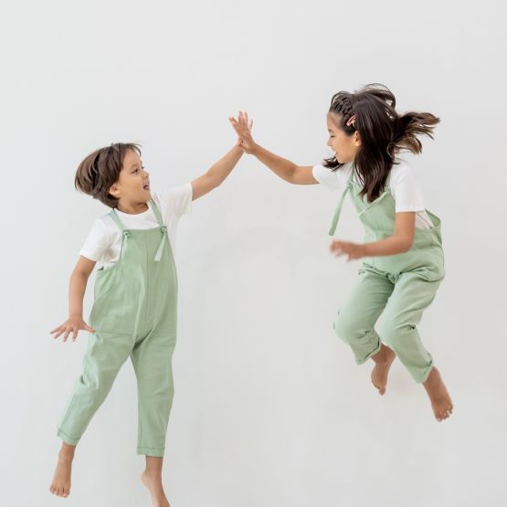 Mama & Mini - Pastel Green Kids Long Overalls