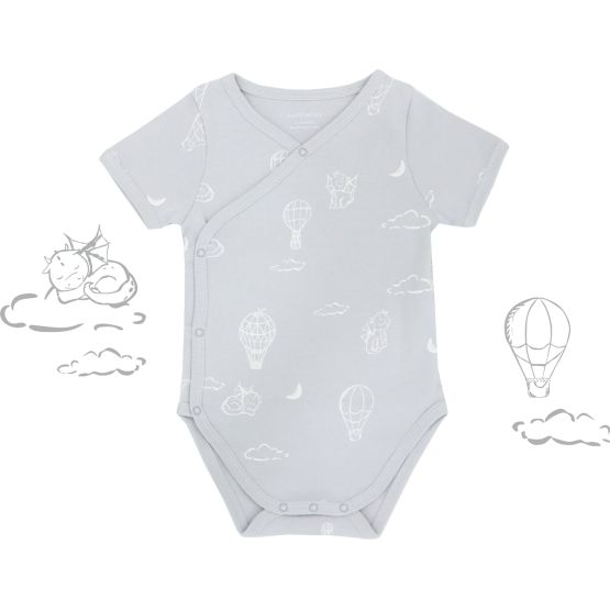 Baby Organic Kimono Romper in Dreamy Dragon - Grey
