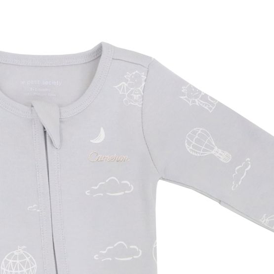 *New* Baby Organic Sleepsuit - Dreamy Dragon in Grey (Personalisable)