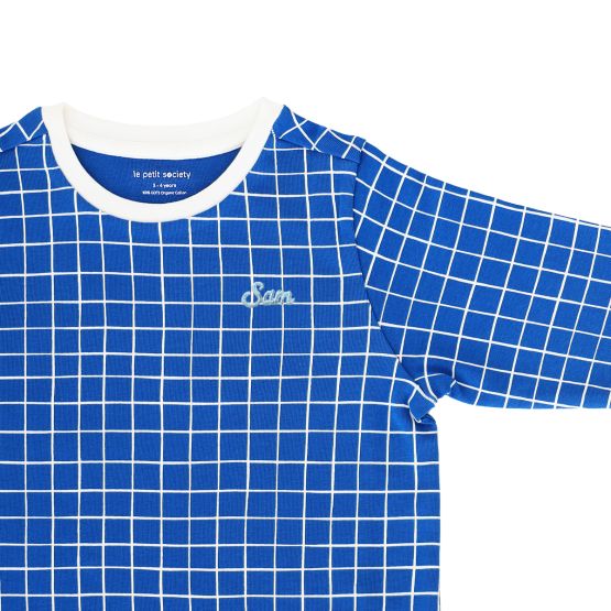 *New* Kids Long Sleeve Organic Pyjamas Set in Grid Print (Personalisable)