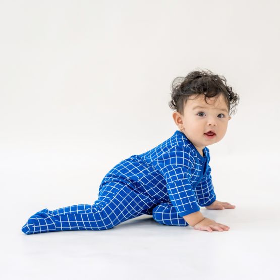 *New* Baby Organic Zip Sleepsuit in Grid Print (Personalisable)