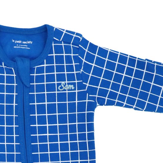 *New* Baby Organic Zip Sleepsuit in Grid Print (Personalisable)