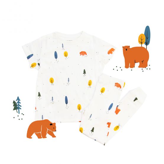 *New* Personalisable Kids Short Sleeve Organic Pyjamas Set in Bear Print