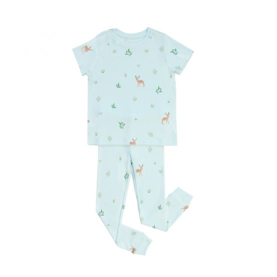 *New* Personalisable Kids Short Sleeve Organic Pyjamas Set in Deer Print