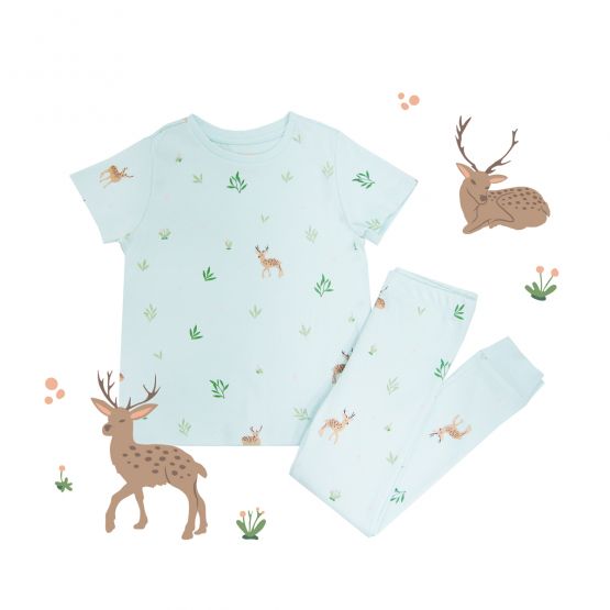 Kids Short Sleeve Organic Pyjamas Set in Deer Print (Personalisable)