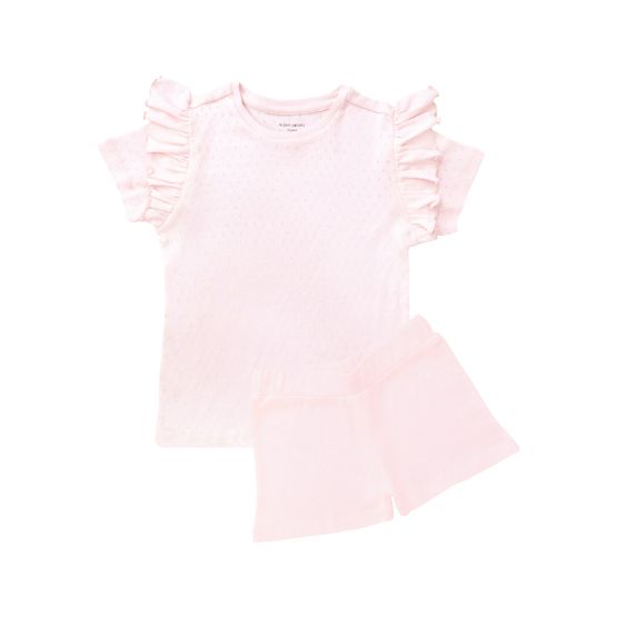 Organic Kids Ruffle Short Sleeves PJ Set in Pink