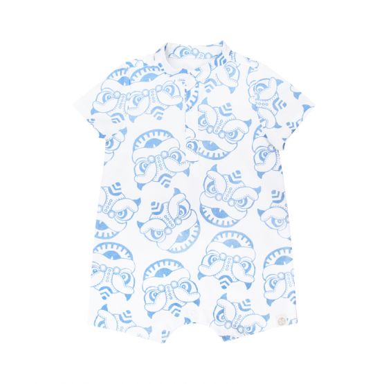 Lion Dance Series - Baby Boy White Shirt Romper in Lion Dance Print (Personalisable)