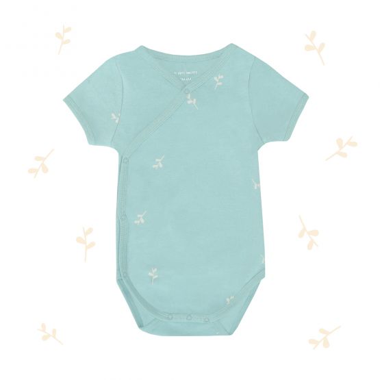 Baby Organic Kimono Romper in Leaf Print