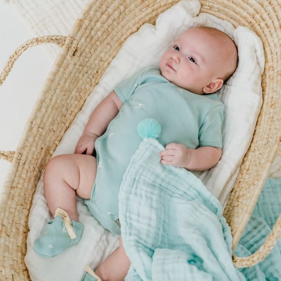 Baby Organic Kimono Romper in Leaf Print