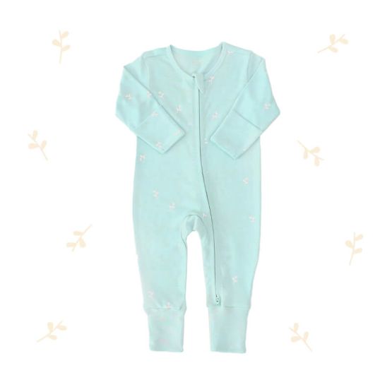 Baby Organic Zip Sleepsuit with Foldable Mittens & Footies - Leaf