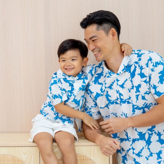 Garden Series - Men's Camp Collar Shirt in Blue Floral - Relaxed Fit (Personalisable)
