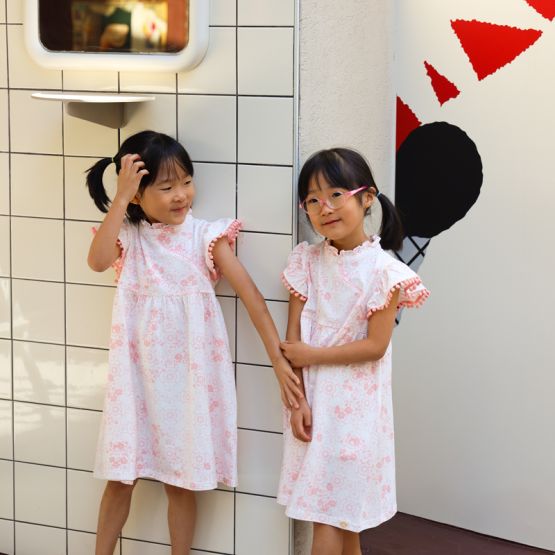 Chinese Motif Series - Girls Cheongsam in Pink Floral Motif