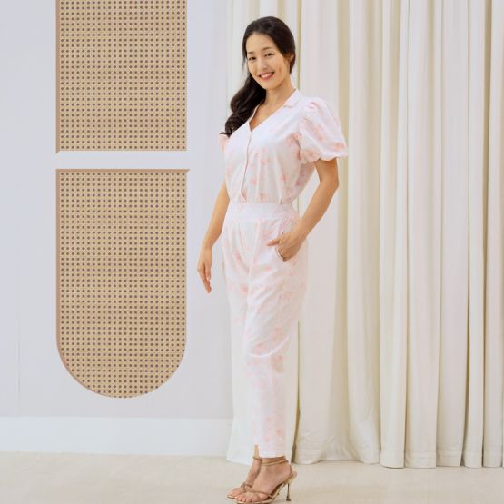 Chinese Motif Series - Ladies Pants in Pink Floral Motif