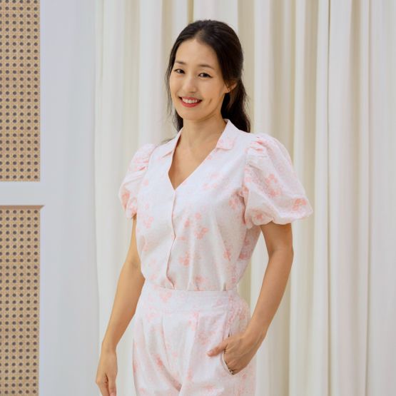 Chinese Motif Series - Ladies Blouse in Pink Floral Motif