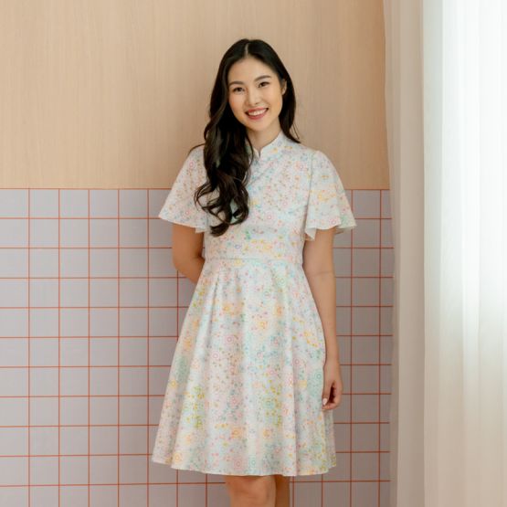 Chinese Motif Series - Ladies Dress in Pastel Rainbow Motif