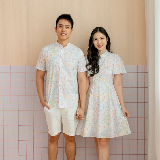 Chinese Motif Series - Men's Shirt in Pastel Rainbow Motif (Classic Fit) (Personalisable)
