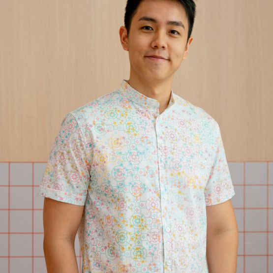 Chinese Motif Series - Men's Shirt in Pastel Rainbow Motif (Classic Fit) (Personalisable)