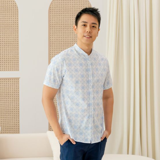 Chinese Motif Series - Men's Shirt in Blue Motif (Classic Fit) (Personalisable)