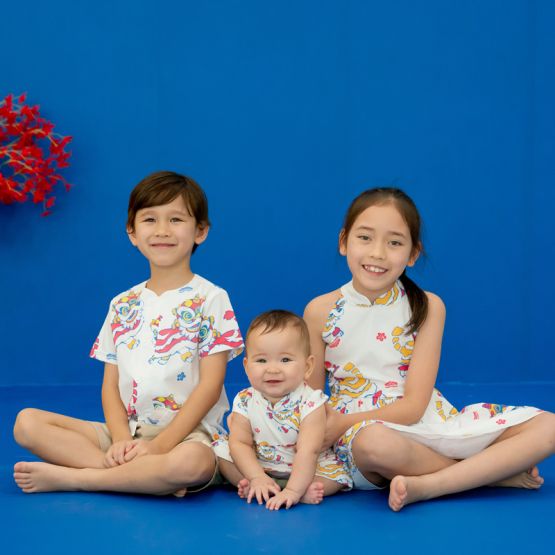Lion Dance Series - Boys Shirt in White Lion Print