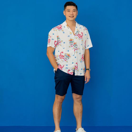 Lion Dance Series - Men's Camp Collar Shirt in Lion Print (Relaxed Fit)