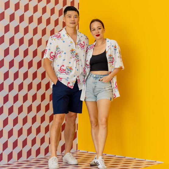 Lion Dance Series - Men's Camp Collar Shirt in Lion Print (Relaxed Fit)