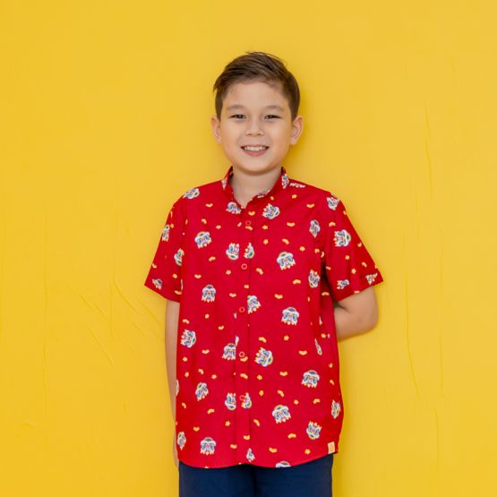 Lion Dance Series - Boys Shirt in Red (Personalisable)