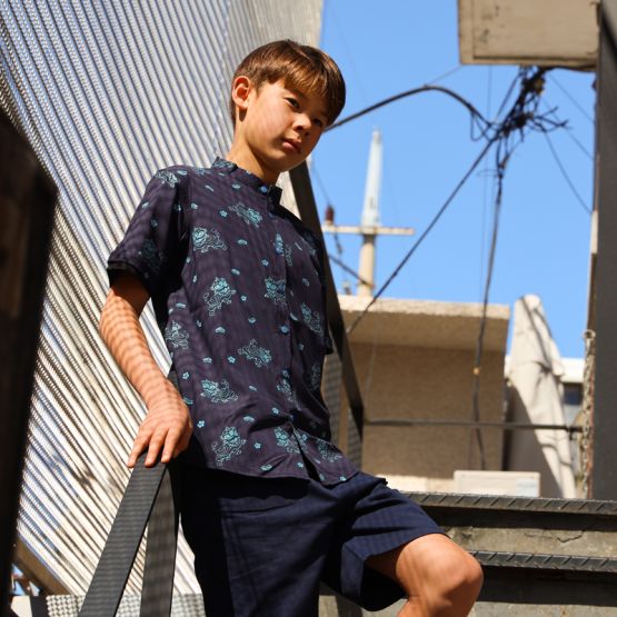 Lion Dance Series - Boys Shirt in Navy Lion Print (Personalisable)