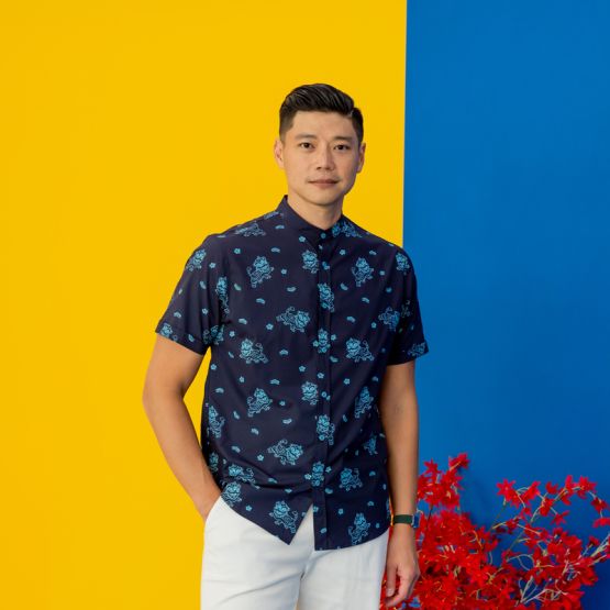 Lion Dance Series - Men's Shirt in Navy Lion Print (Classic Fit) (Personalisable)