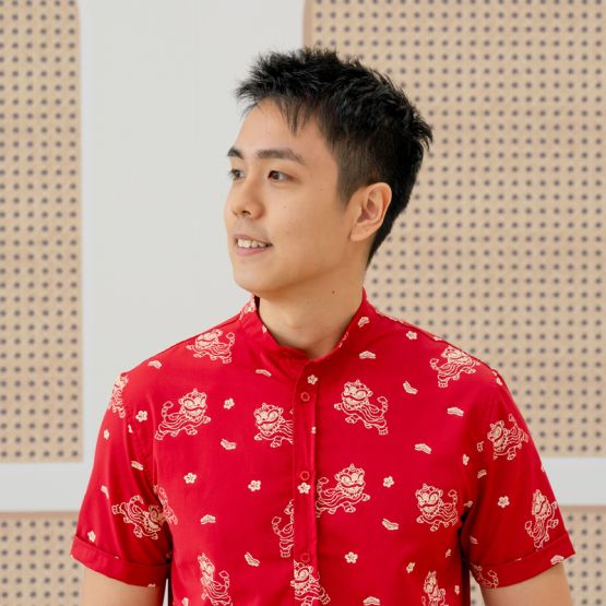 Lion Dance Series - Men's Shirt in Red Lion Print (Classic Fit) (Personalisable)