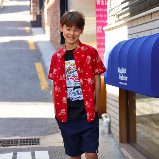 Lion Dance Series - Boys Shirt in Red Lion Print (Personalisable)
