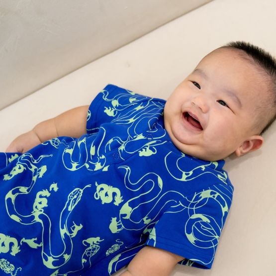 Zodiac Series -  Baby Boy Jersey Romper in Blue Snake Print (Personalisable)