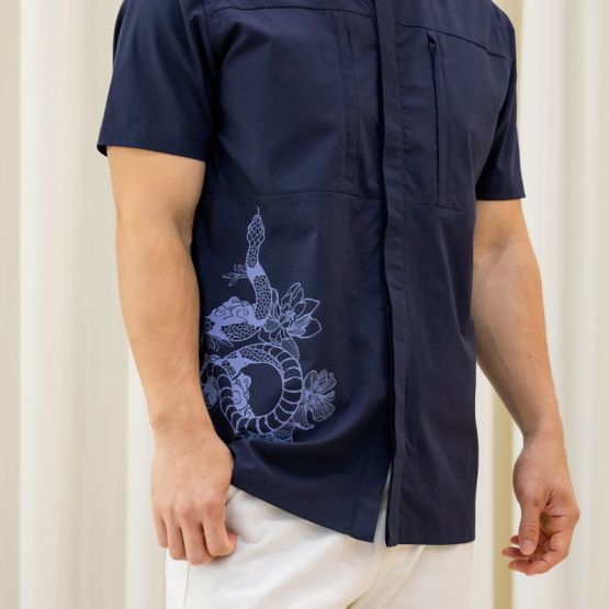 Zodiac Series - Men's Camp Collar Shirt in Navy with Double Pockets (Relaxed Fit) 
