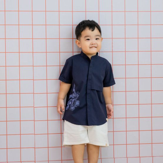 Zodiac Series - Boys Shirt in Navy Snake Print (Personalisable) 