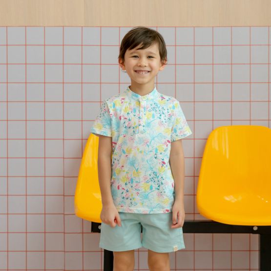 Zodiac Series - Boys Jersey Shirt in White Floral Snake Print