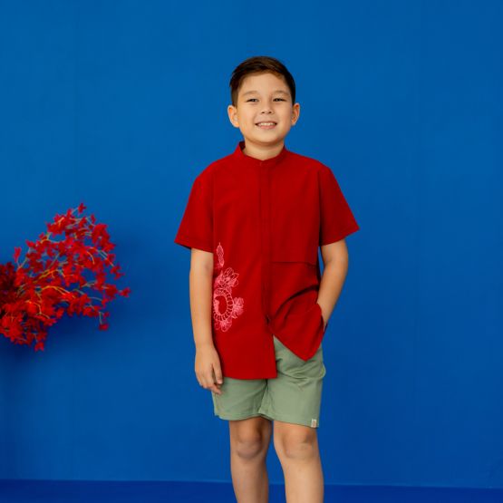 Zodiac Series - Boys Shirt in Red Snake Print (Personalisable) 