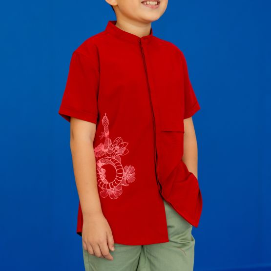 Zodiac Series - Boys Shirt in Red Snake Print (Personalisable) 