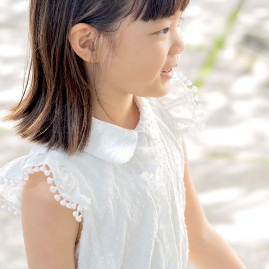 Resort Series - Girls Shirt Dress in White Swiss Dot Cotton