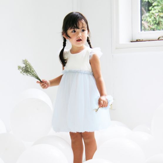 Flower Girl Series - Bubble Dress in Soft Blue Glitter