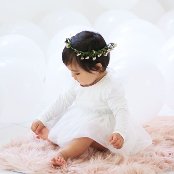 Flower Girl Series - Long-Sleeved Bubble Dress in White Glitter
