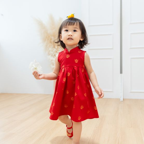 Lion Dance Series - Baby Girl Red Dress with Foil Print