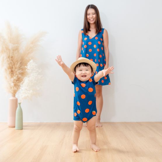 Mandarin Orange Series - Baby Jersey Romper in Blue