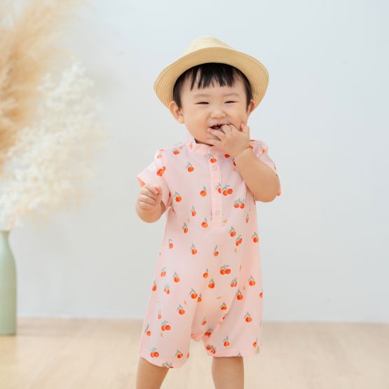 Mandarin Orange Series - Baby Boy Shirt Romper in Pink